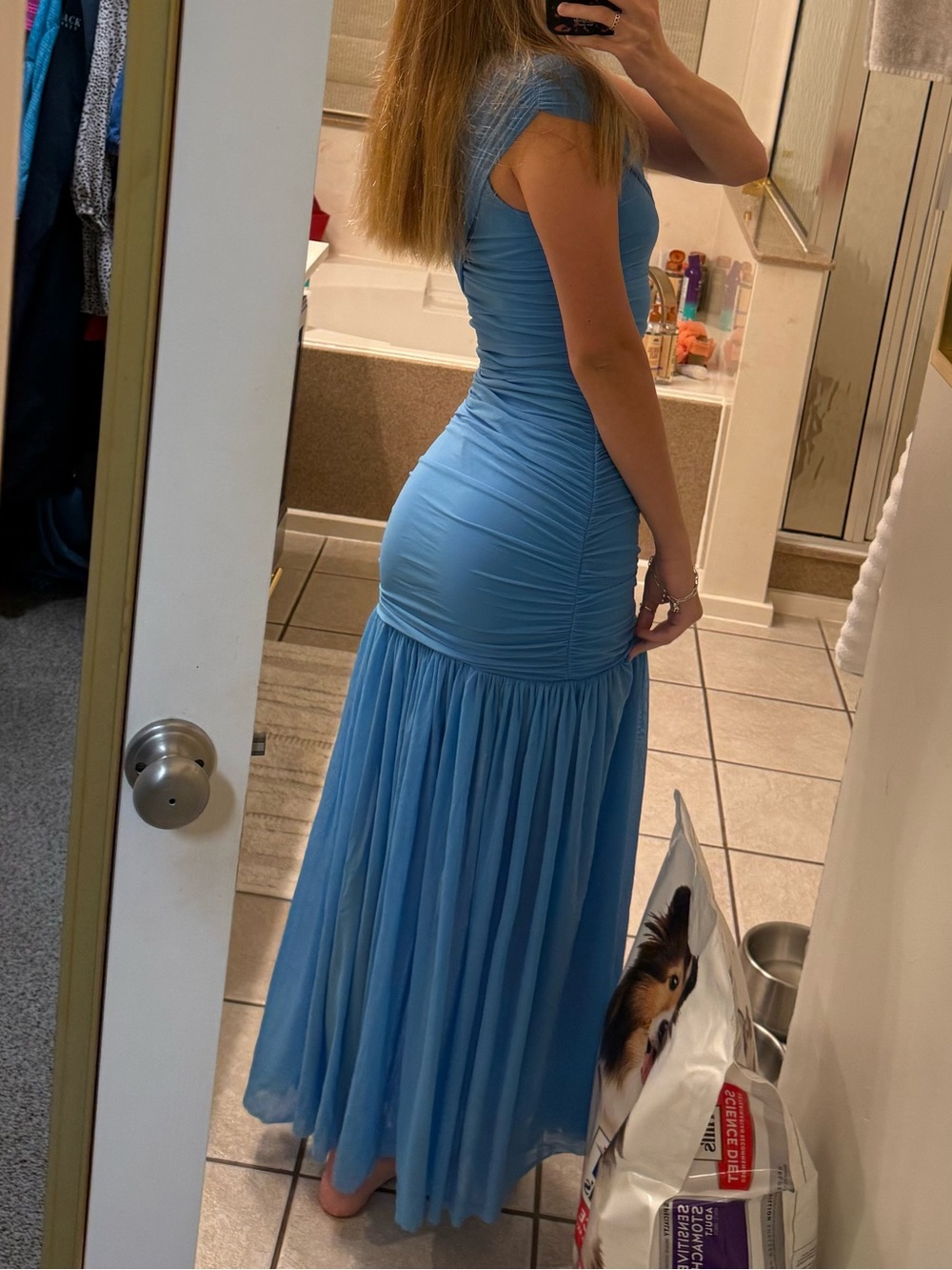 One-Shoulder Sky Blue Evening Gown with Front Slit